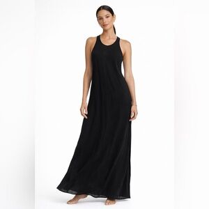 Maria Turri Black Cotton Racerback Maxi Dress Made in Italy NWT IT 40 / US 2-4